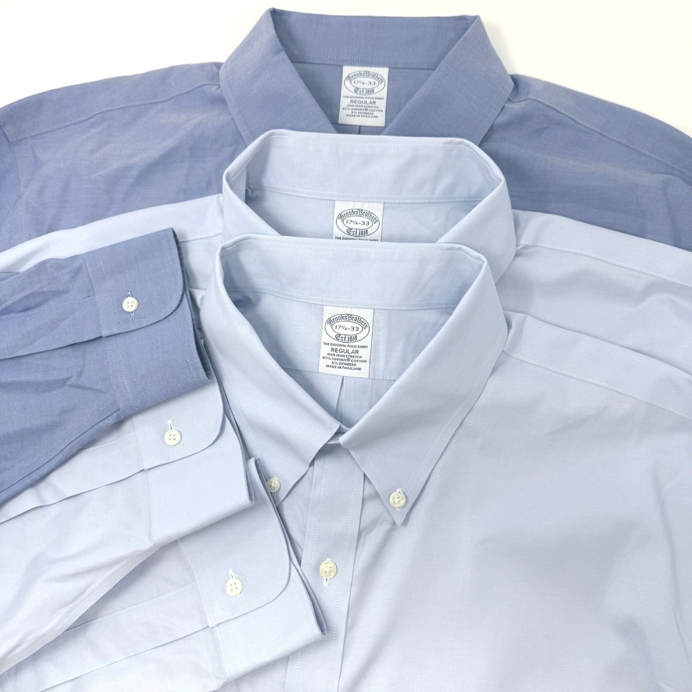 Brooks Brothers Regular Fit Non-Iron Stretch Dress Shirt Lot of 3 Mens 17.5 33